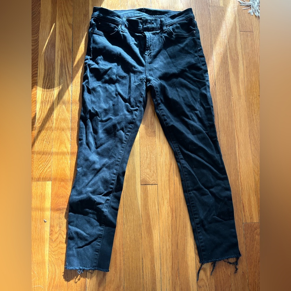 7 for all mankind black skinny jeans, raw hem